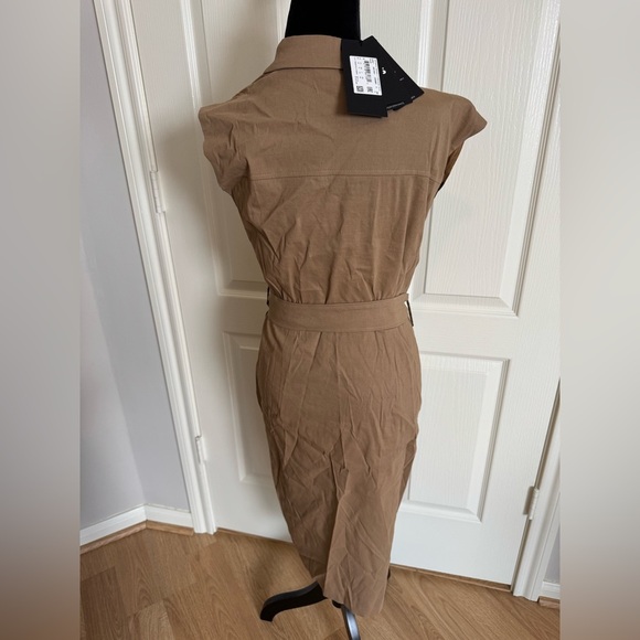 HUGO BOSS Drupe Belted Linen Blend Dress in Camelhair Size US 6 NWT - Picture 9 of 13